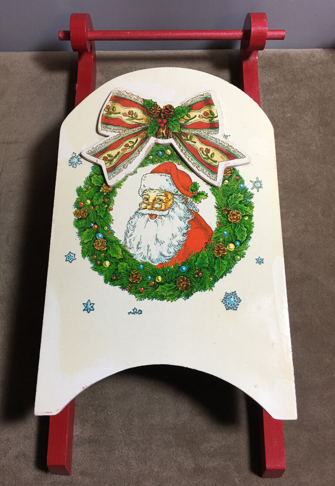 Vintage Wooden Country Christmas Santa Sleigh Sled Tabletop Mantel Decor 13\
