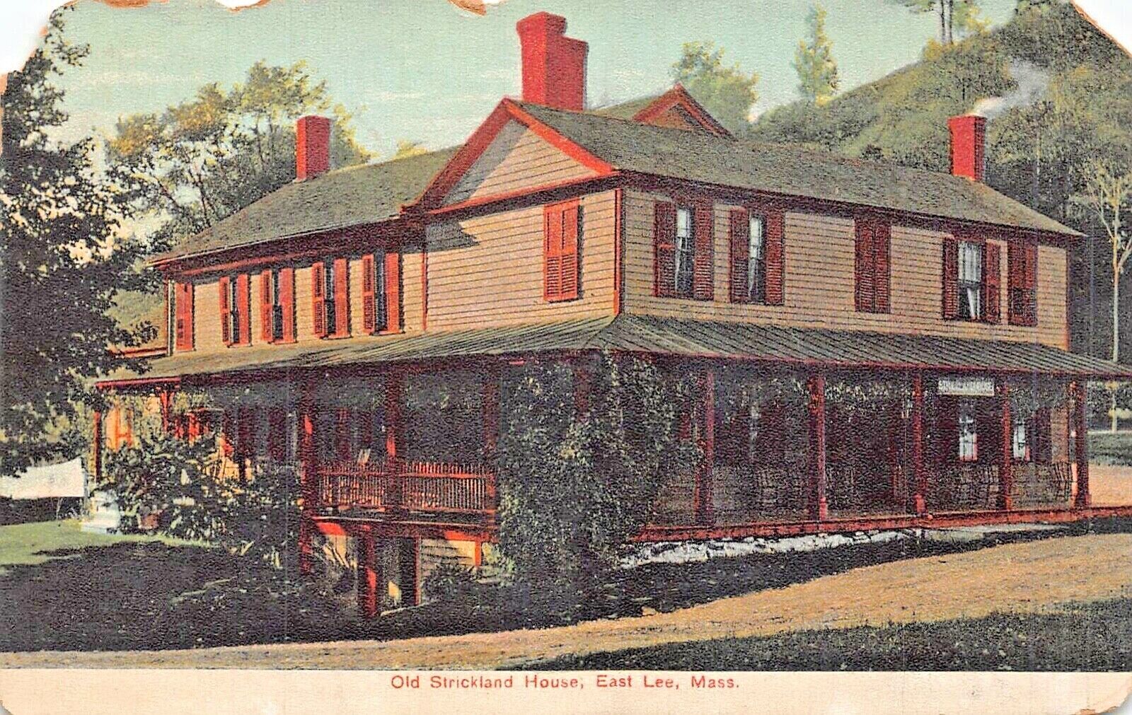 EAST LEE MASSACHUSETTS~OLD STRICKLAND HOUSE~1911 POSTCARD