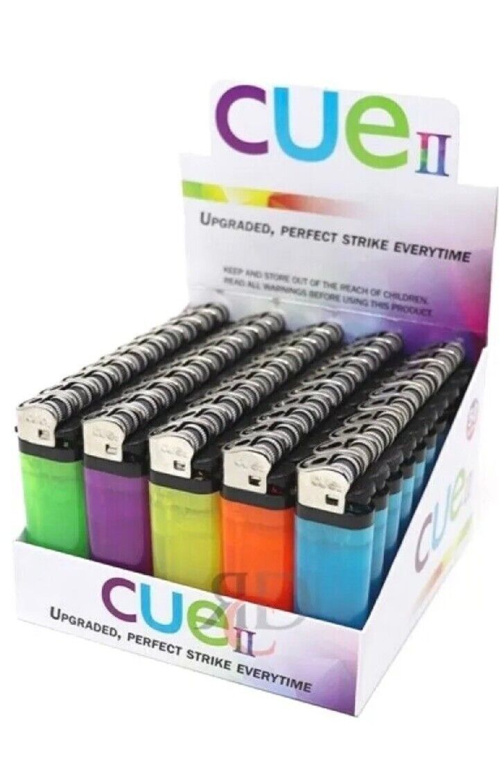 CUE II Classic Lighters 50 Pk Assorted Colors Long Lasting Easy Strike New