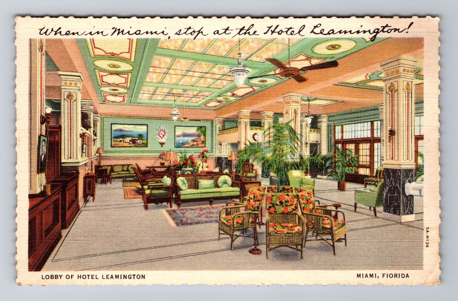 Miami FL-Florida, Hotel Leamington, Advertising, Antique, Vintage Postcard