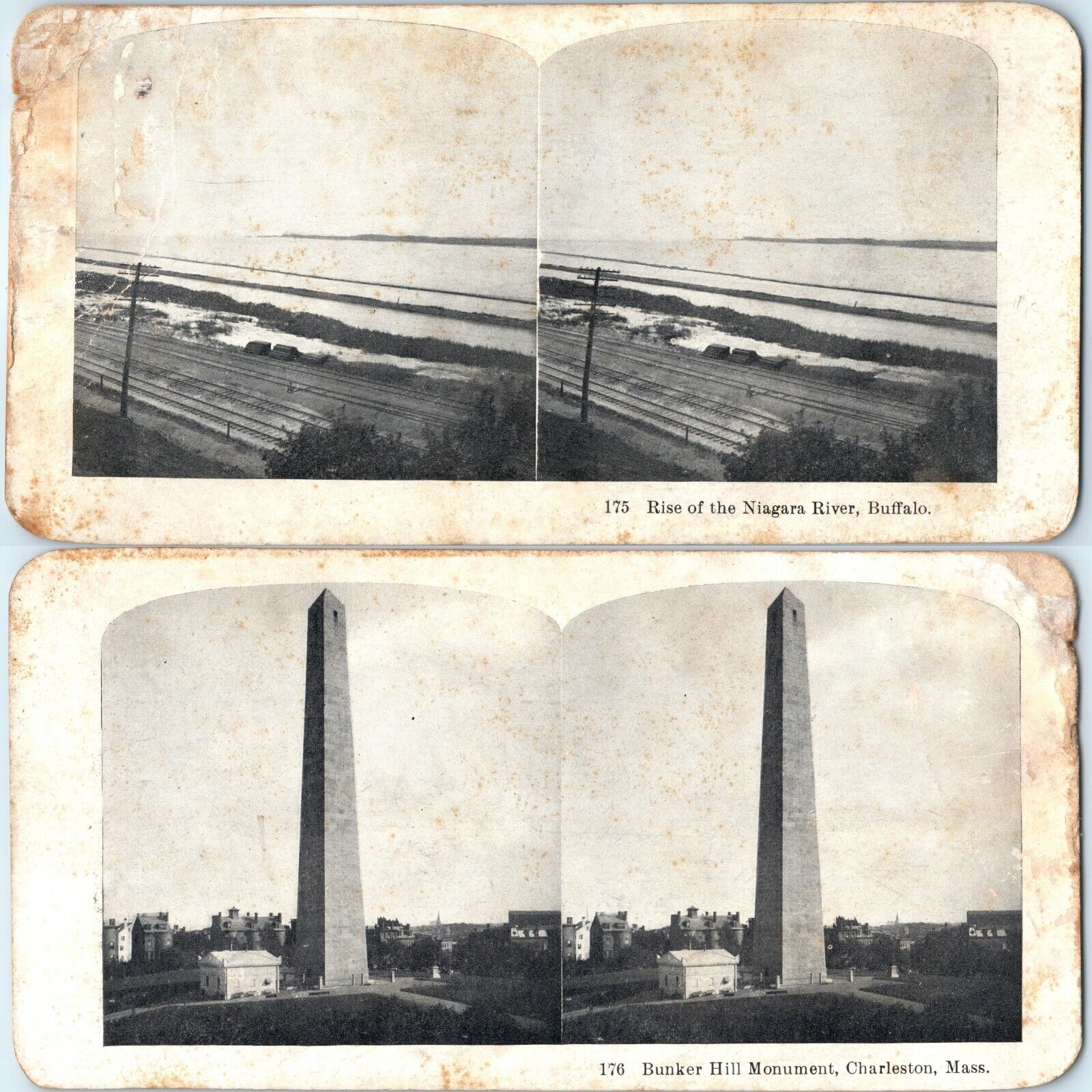 c1900s Charleston Bunker Hill / Niagara River Buffalo Double Side Stereoview V42