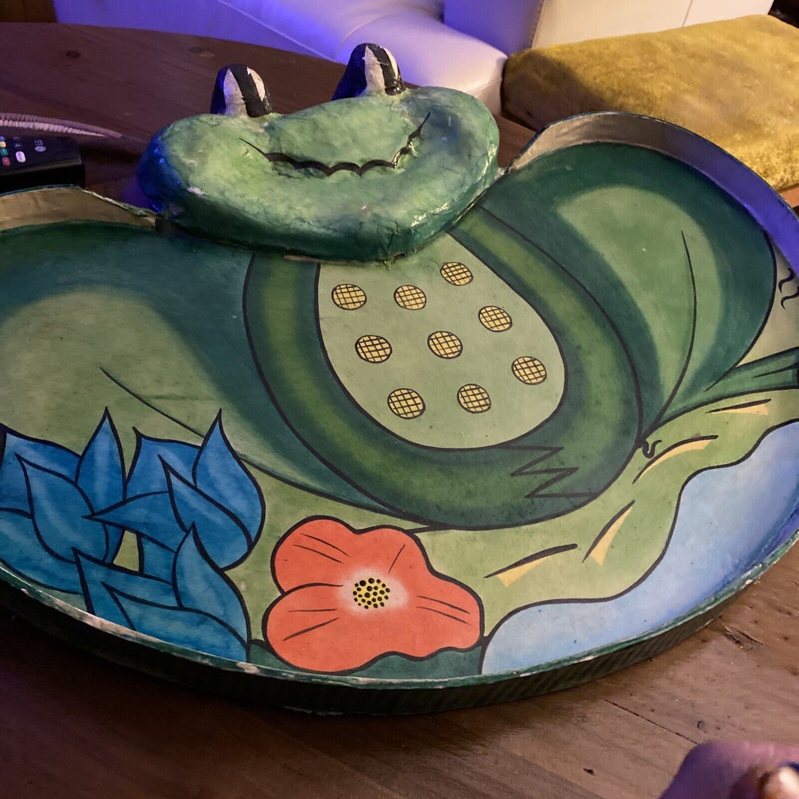 Vintage Mexico Paper Mache Frog Platter Folk Art Whimsey Barware RARE