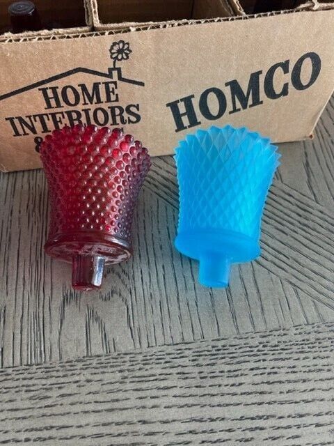 Vintage Homco 3 Red Hobnail and 3 Frosted Blue Diamond in Original Box