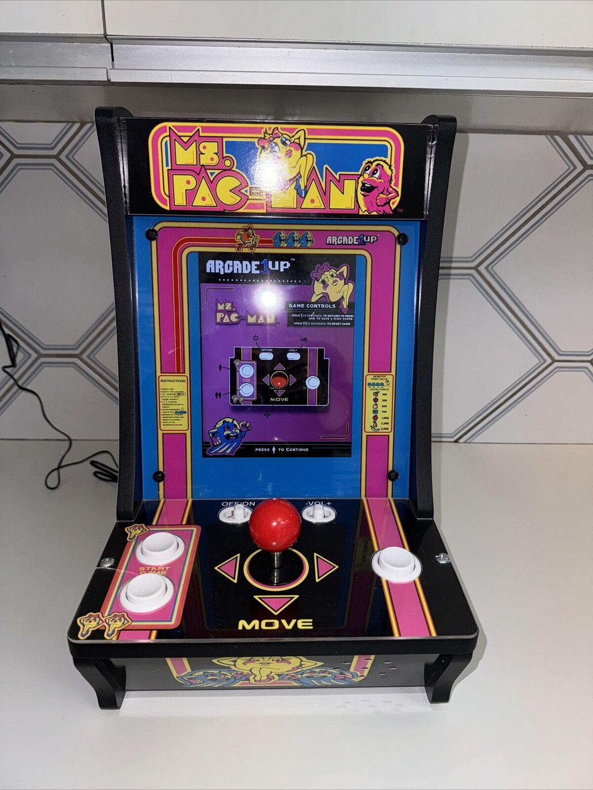 Ms. Pac-Man Arcade 1Up Counter Top Video Game-excellent Condition-works Great