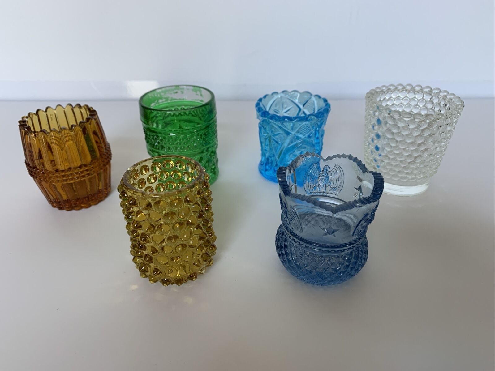 Vintage Glass Toothpick Holders- (Hobnail, Blue, Amber, Green) *Lot of 6*