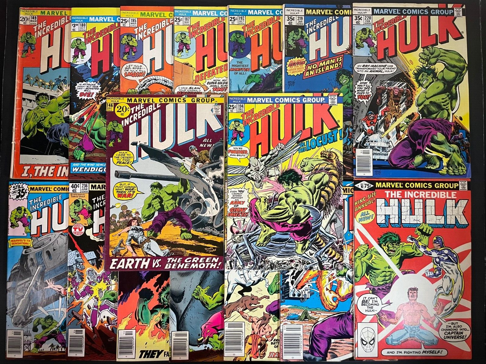 Incredible Hulk comic lot Bronze Age Marvel (16 issues) 146 185 194 265 Wein