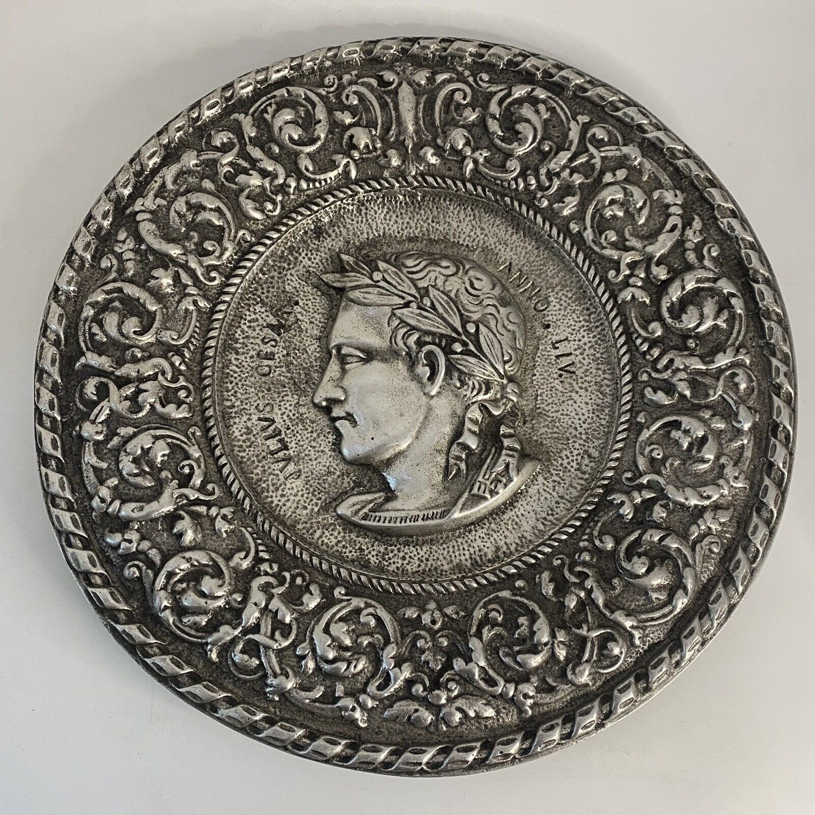 Vintage Julius Caesar Aluminum Wall Hanging Plaque Relief Shield Medallion Rome