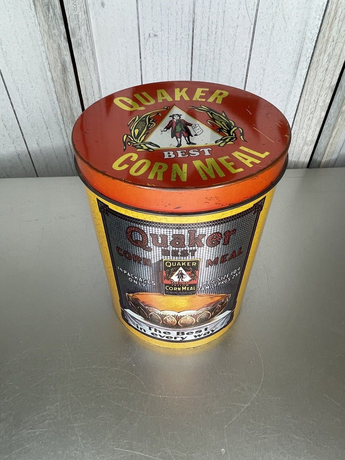 Vintage Quaker Best Corn Meal Collectible Tin Decor Cheinco 5.5 x 7.5