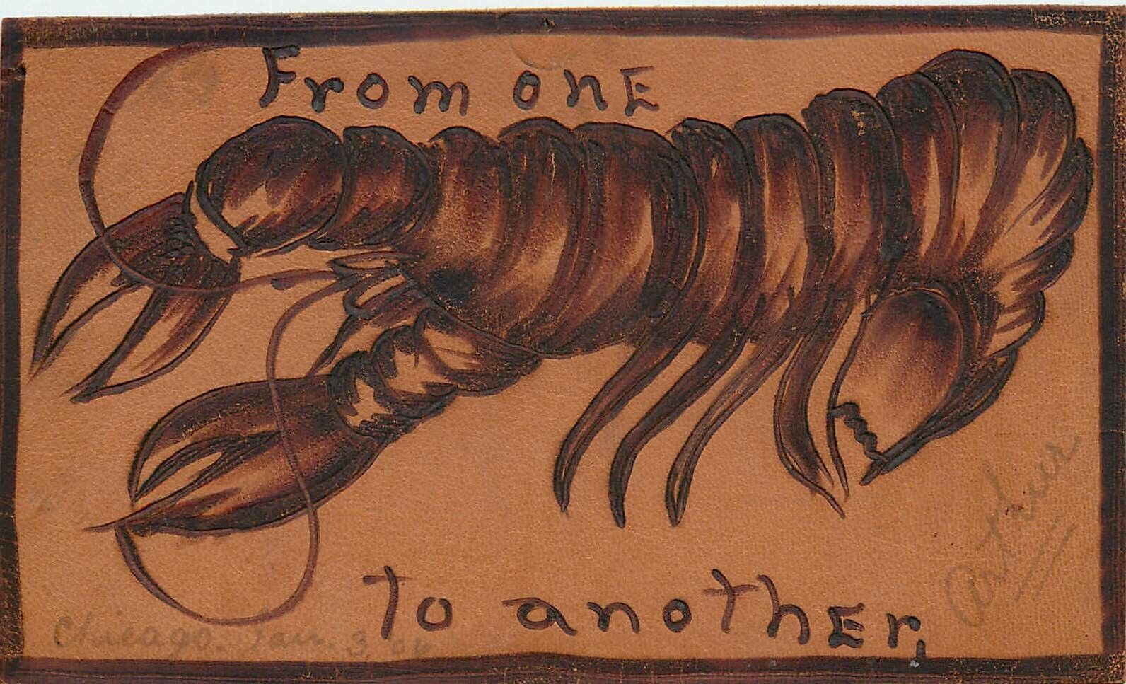 1906 Leather Rebus Art Postcard; From one (Lobster) to Another, Unposted
