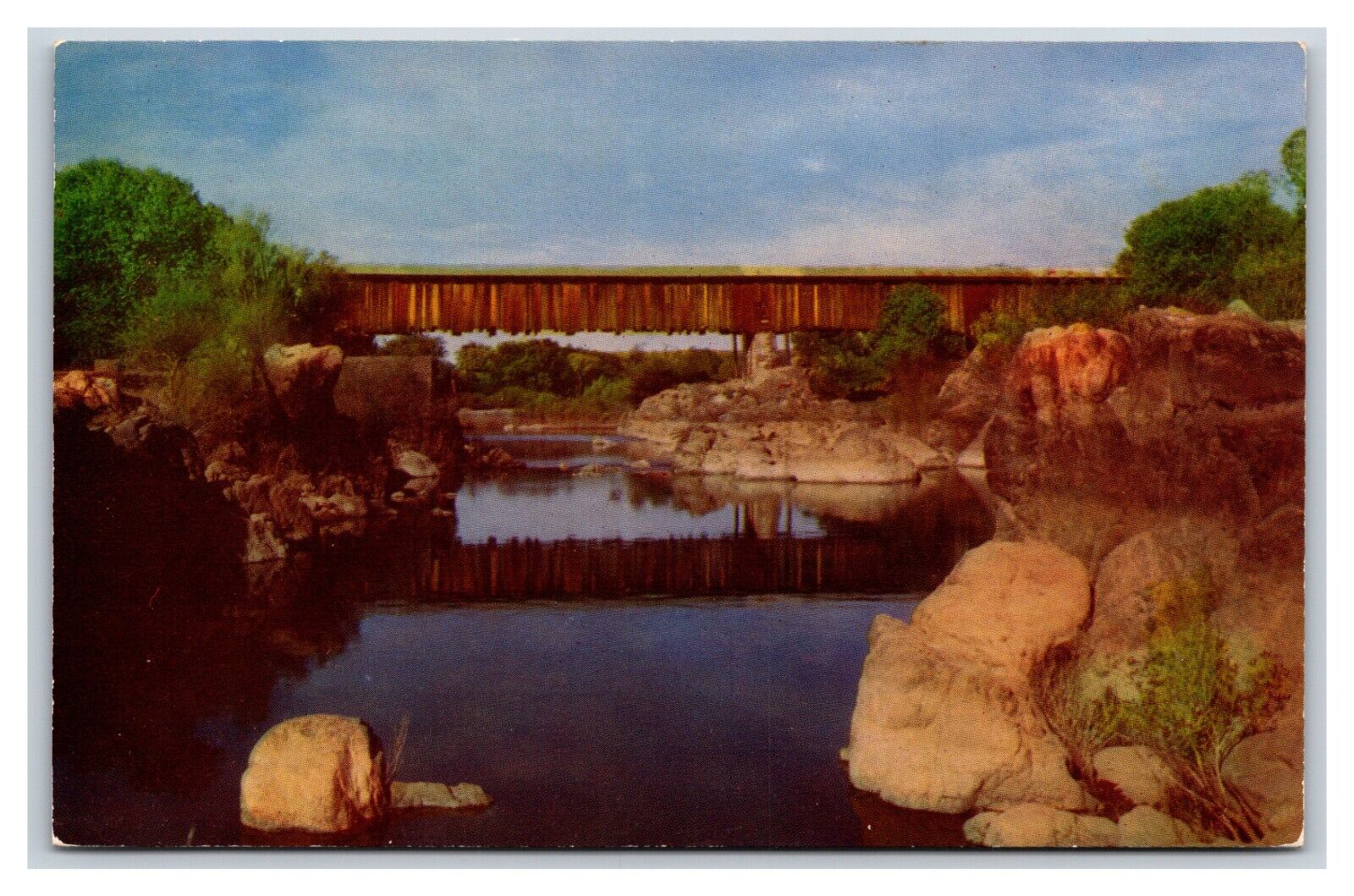 Covered Bridge Stanislaus River Knights Ferry CA UNP Chrome Postcard S23