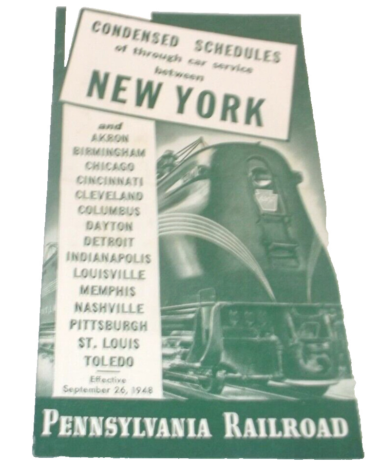 1948 PRR PENNSYLVANIA RAILROAD FORM 50-A CONDENSED WEST PUBLIC TIMETABLE