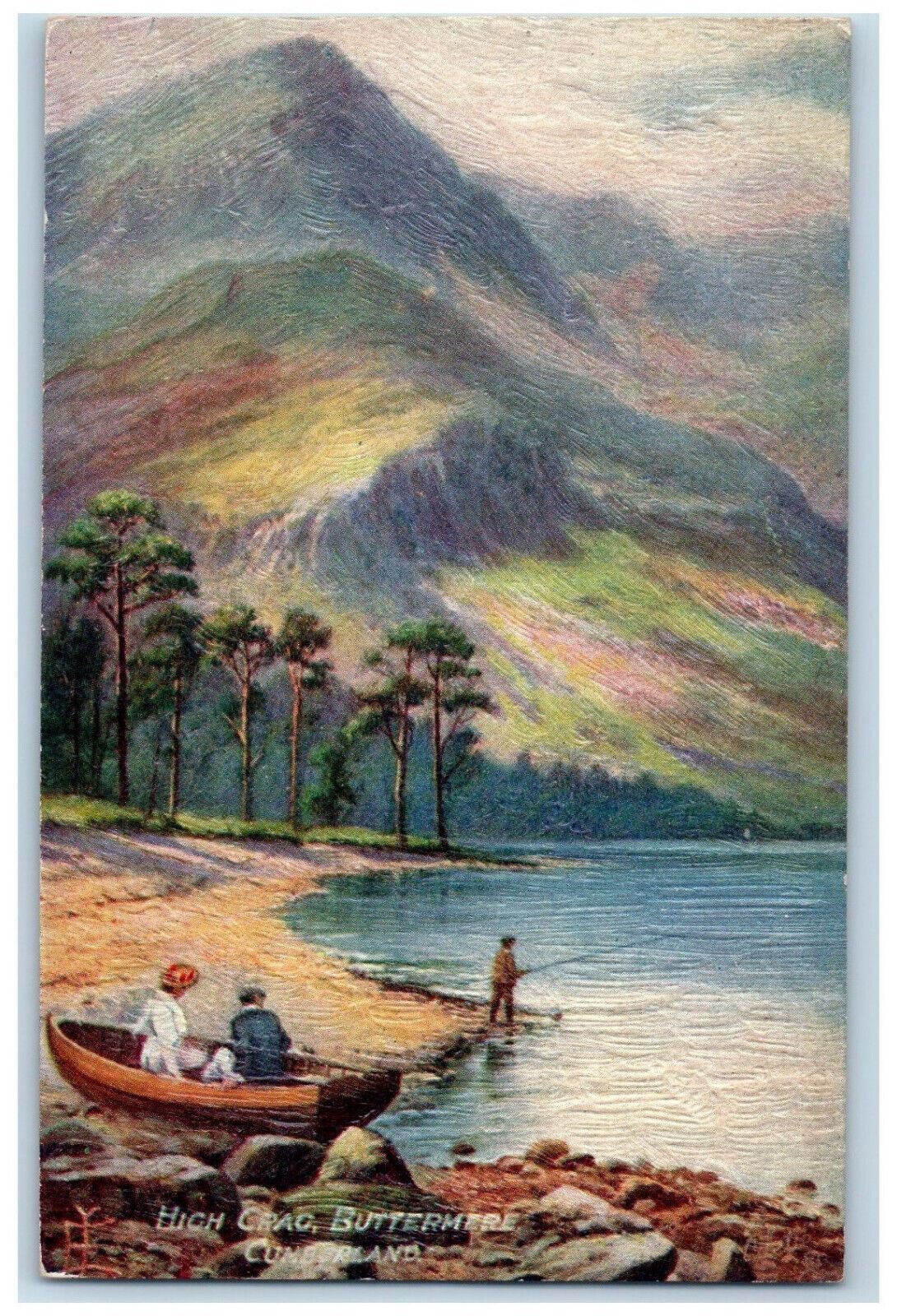 c1910 Boat Scene Fishingg High Crag Buttermere Cumberland Tuck Art Postcard
