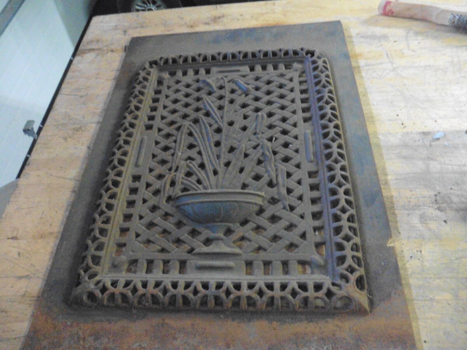 vtg Cast iron Plate Flower Orchid heavy steam punk stove cover grill 1 of a kind