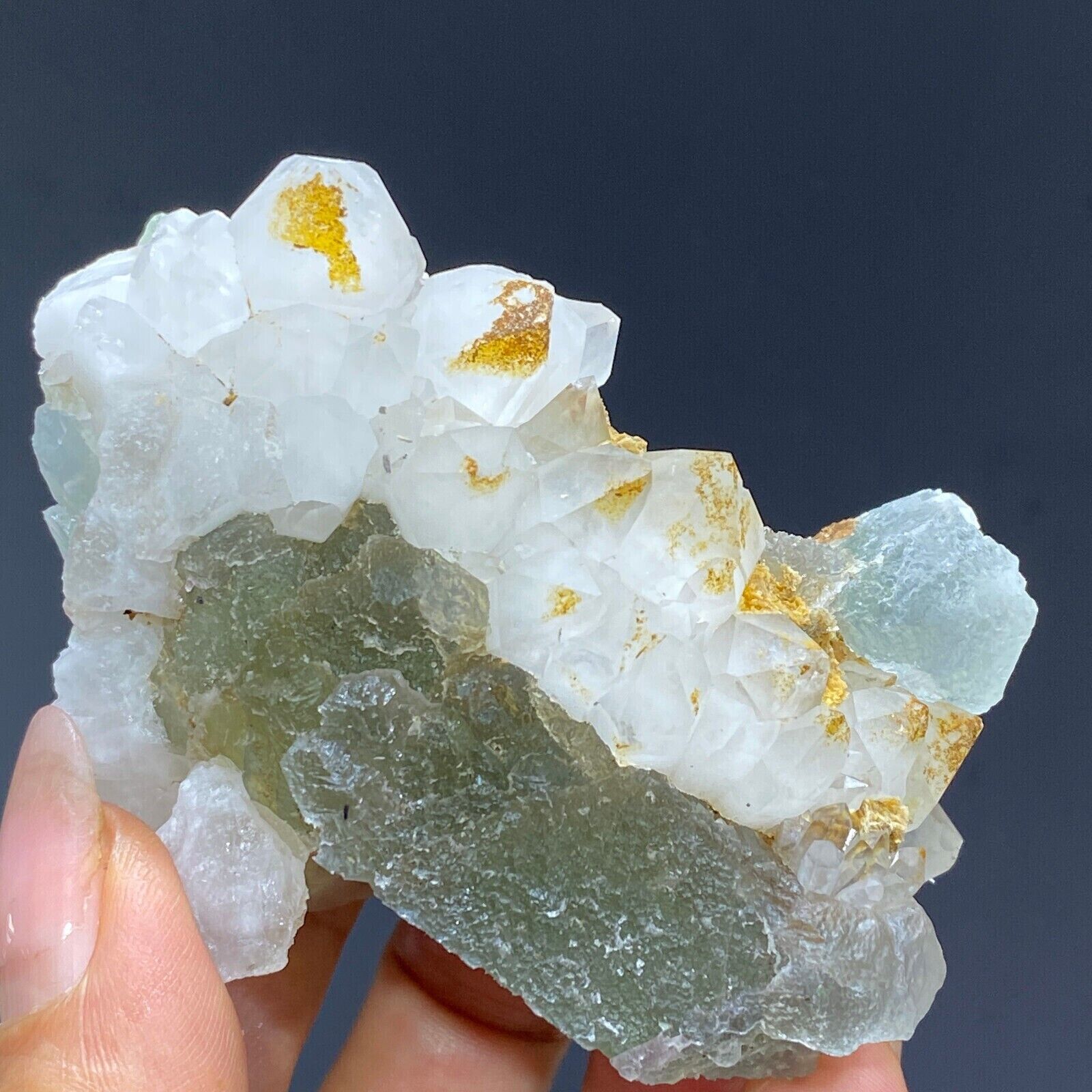 195g Natural Green Trapezium Fluorite & White Quartz Mineral Specimen/Zhejiang