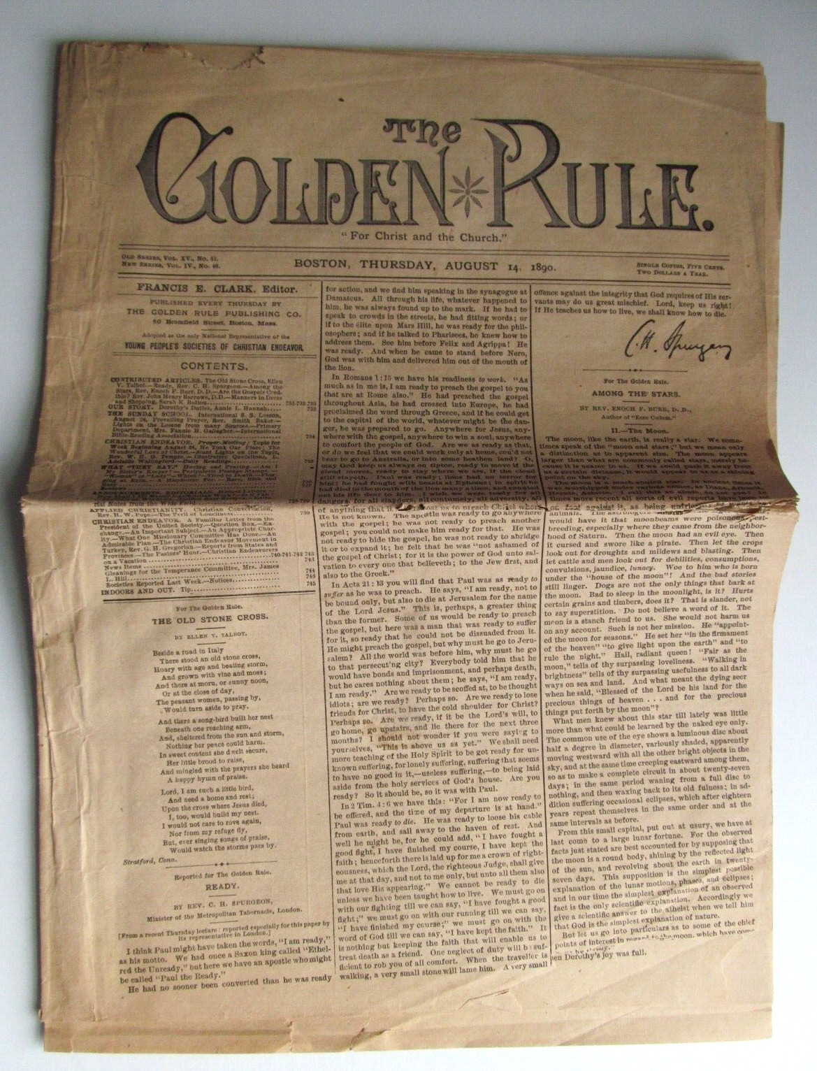 1890 Golden Rule Newspaper - Christian Endeavor