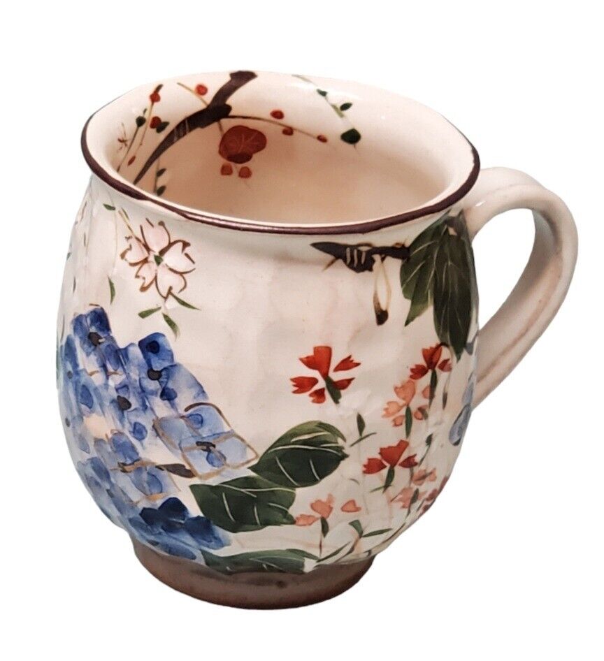 Kyo Kiyomizu Yaki Ware Mug Coffee Tea Cup Japan Four Seasons Floral Handcrafted