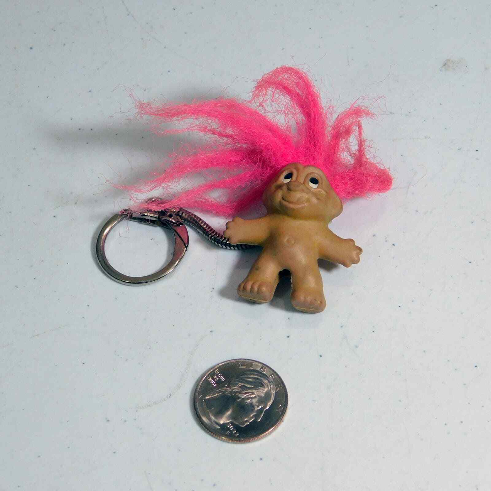 Vintage 80s Troll Doll Keychain Pink Hair 2 Inches Tall 1989