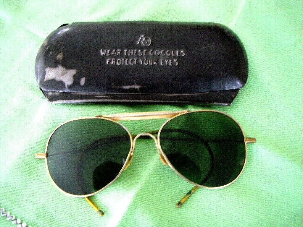 1950's American Optical Green Aviator Style Goggles AO & Safety Glasses Case