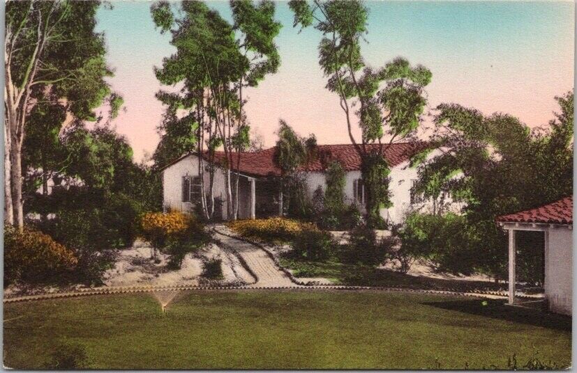 RANCHO SANTA FE, California Postcard HACIENDA HOTEL Upper Bungalow Hand-Colored