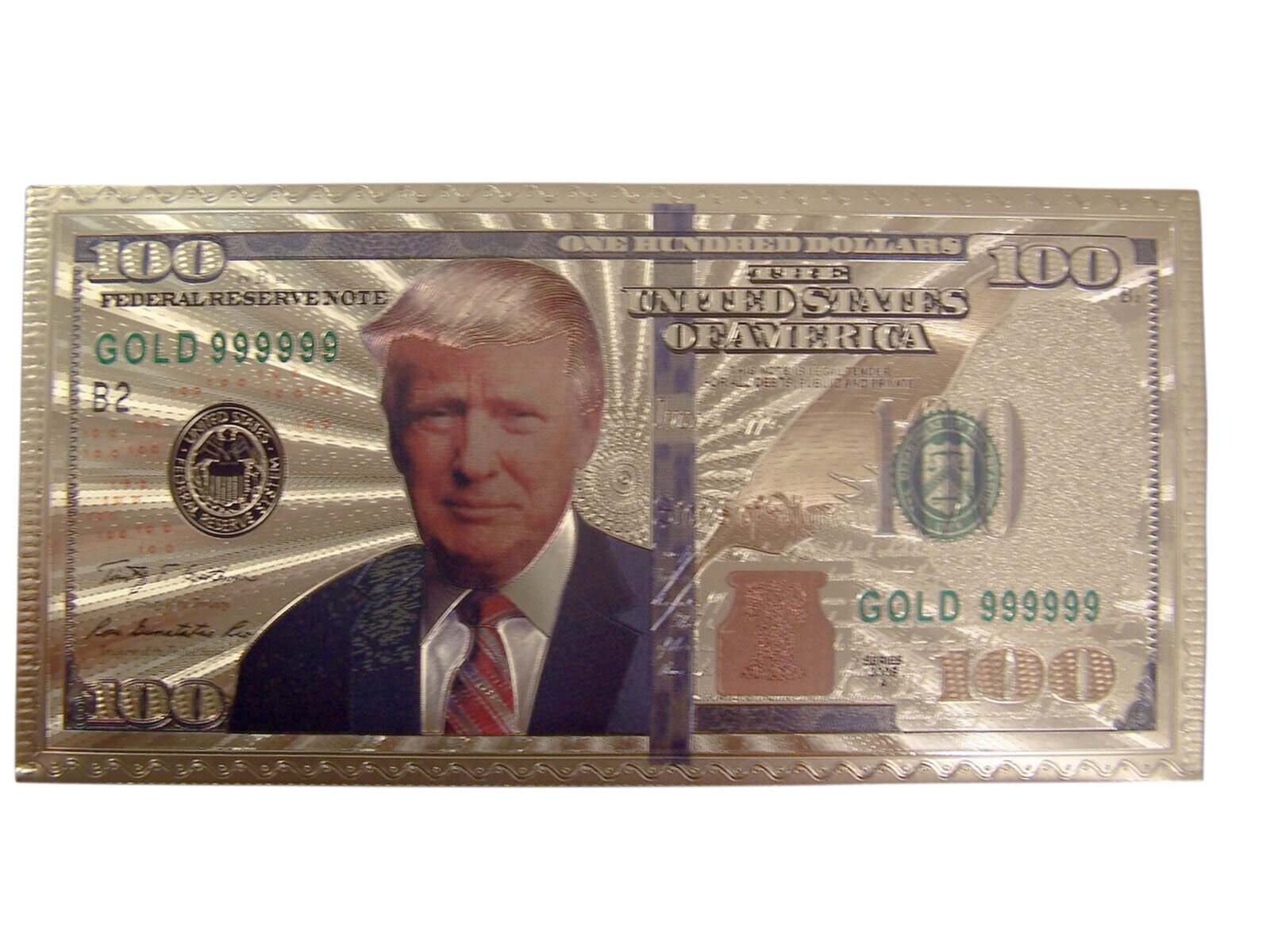 President Donald Trump Gold Toned $100 Bill Design Envelope, 7 Inch