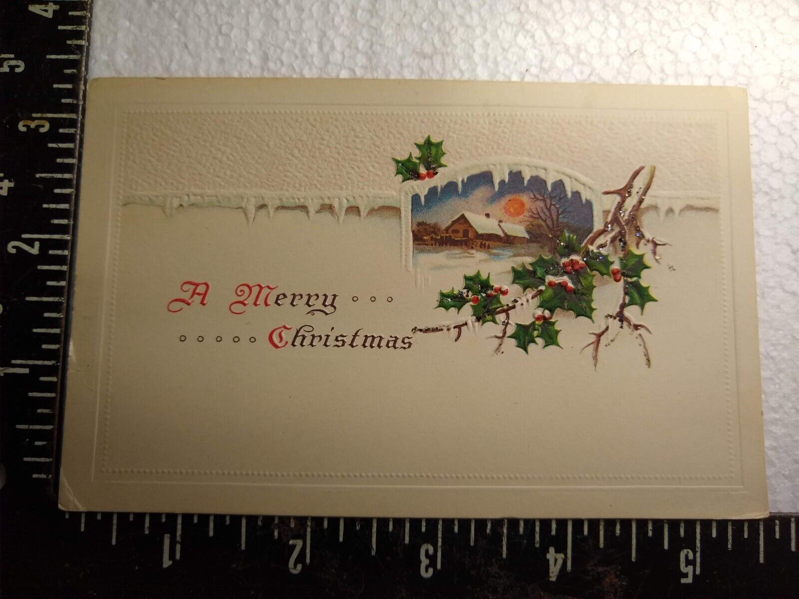 Postcard - A Merry Christmas with Mistletoe Embossed Art Print