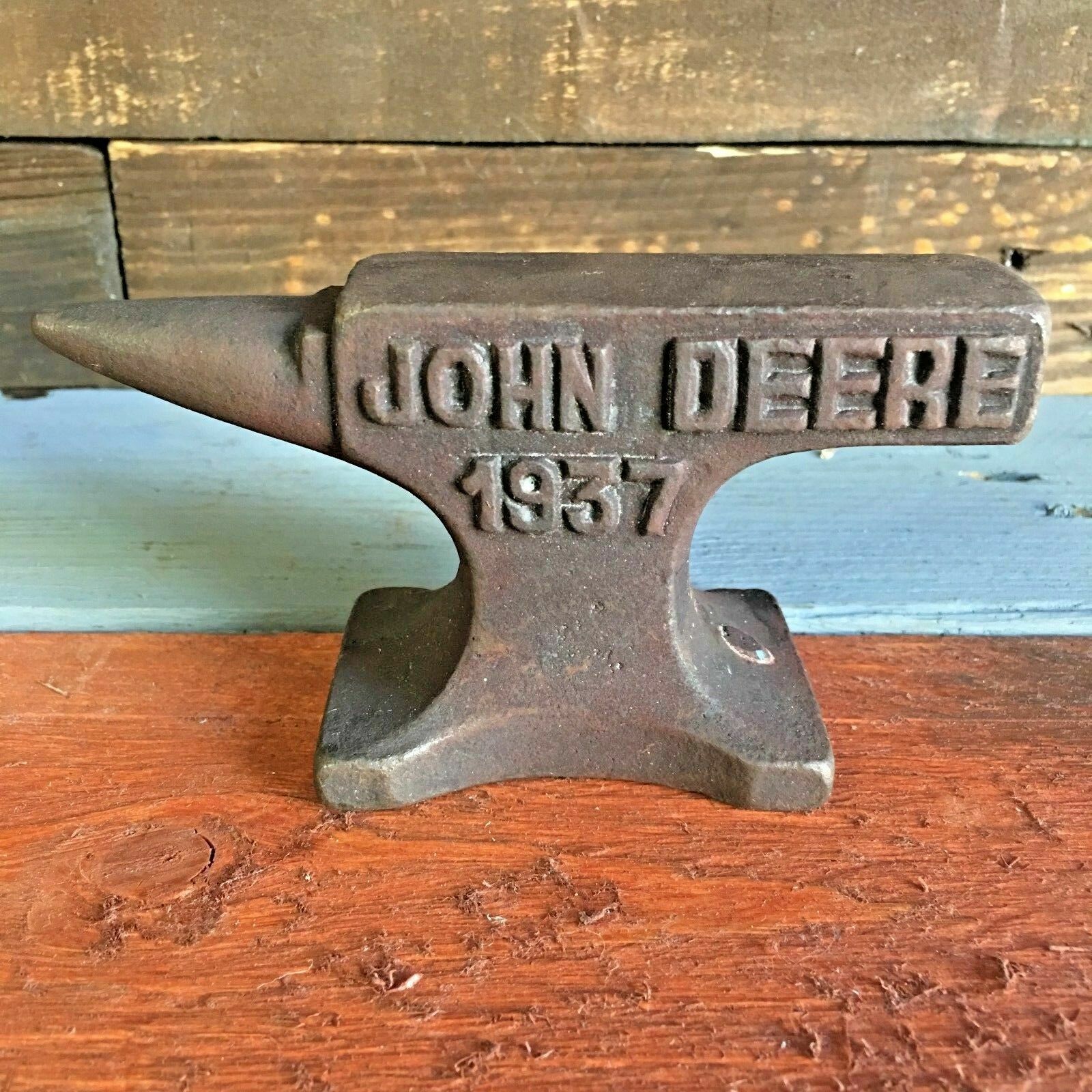 John Deere 1937 Cast Iron Anvil W/ Antique Finish and Raised Letters Paperweight