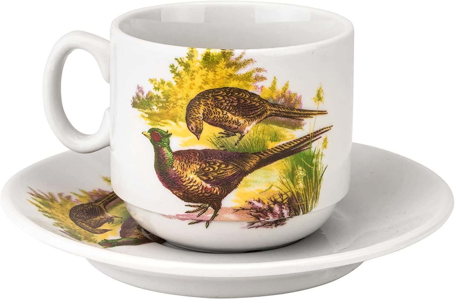 Dobrush DB6-1627-03 European Collection 3 oz Espresso Cup with Saucer. Pheasants