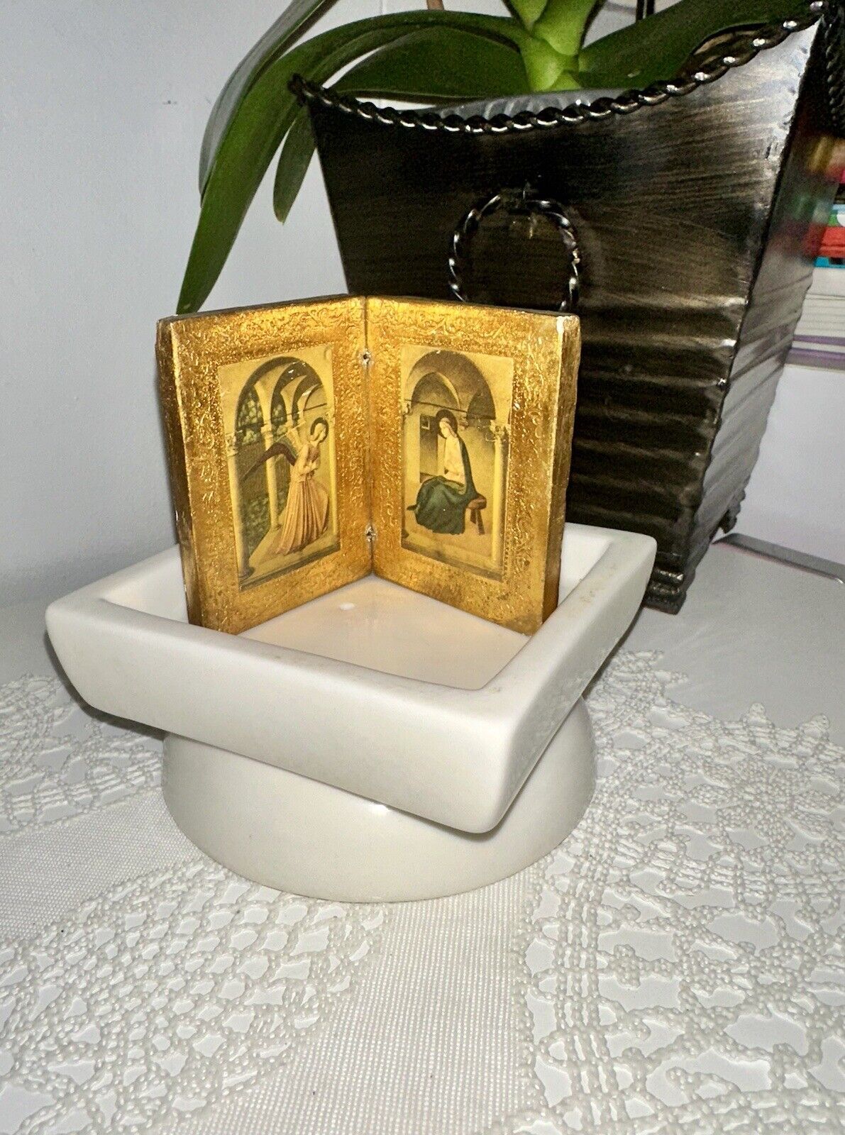 Vintage Gold Folding Frame Religious Decoupage Old World Italy Style