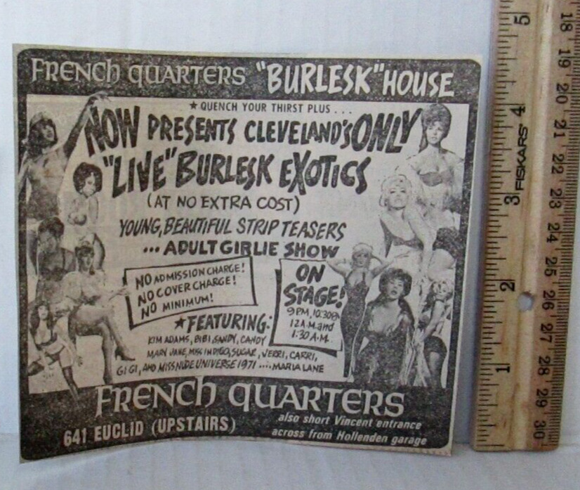 Vintage 1970\'S EXOTIC BURLESK GOGO GIRLS Newspaper Ad Cleveland OH Area Theatres
