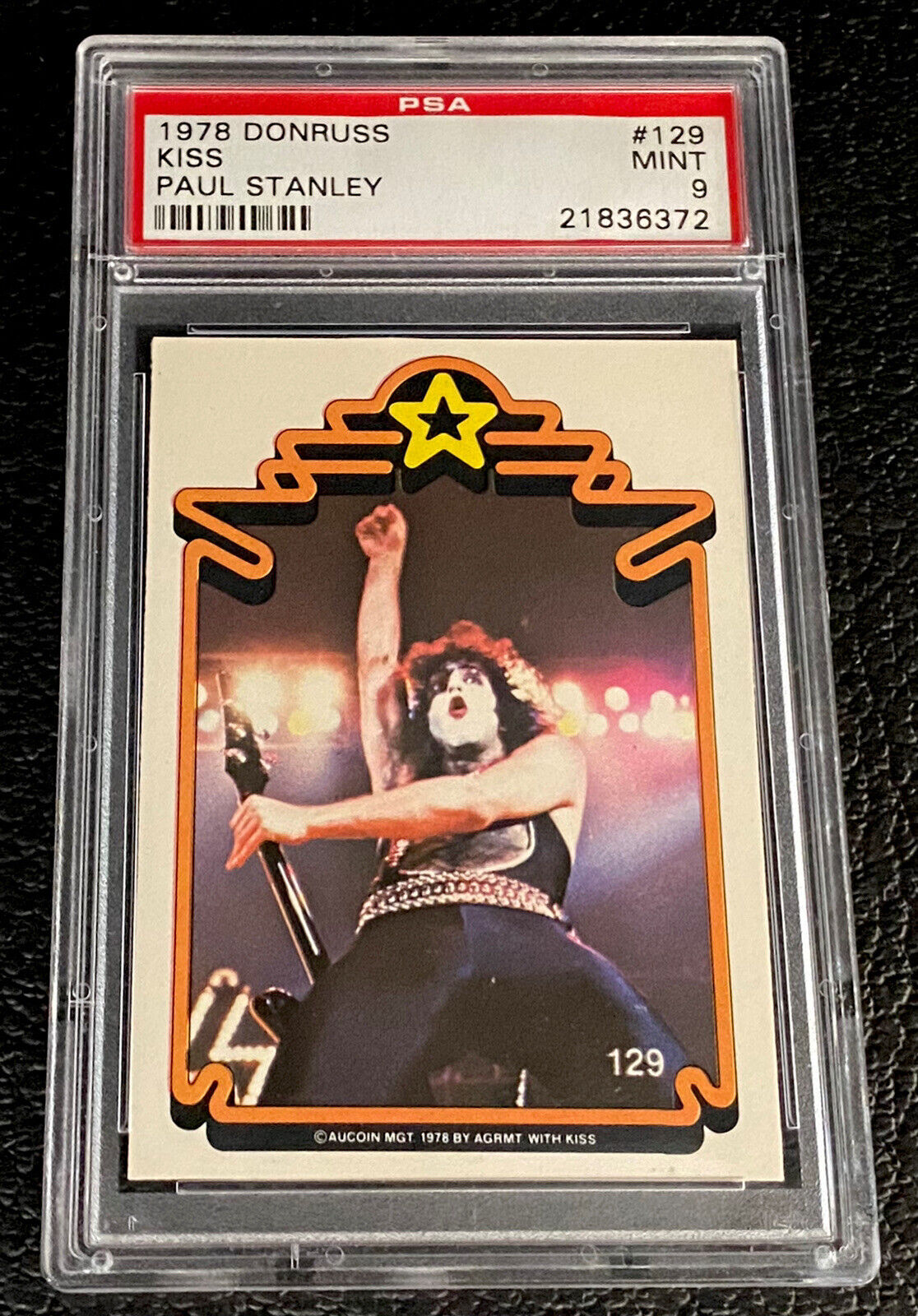 1978 Donruss Kiss PSA 9 #129 Paul Stanley Band Trading Card Rock Music Rare 70s