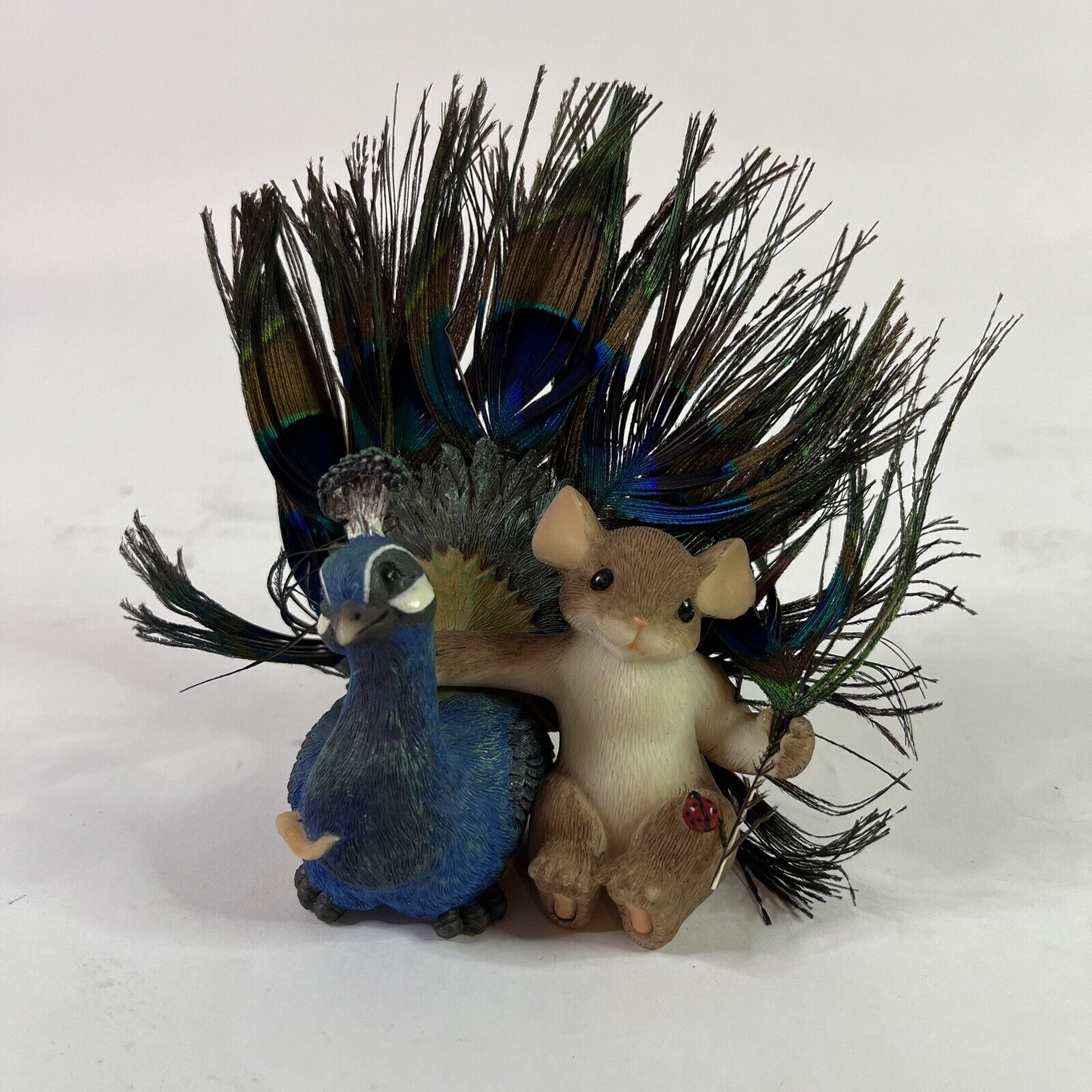 Charming Tails Proud as a Peacock of You Mouse Figurine 4 inch Resin Feathers