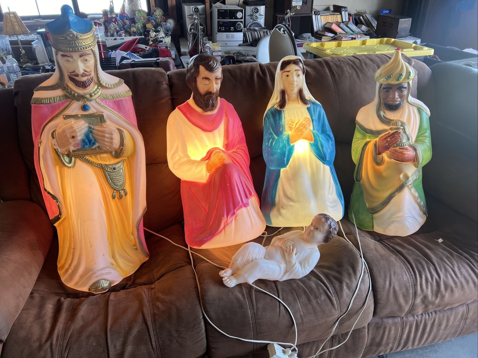 Vintage 1990s Blow Mold Nativity SET of 5 Lighted Mary Joseph Wise Men