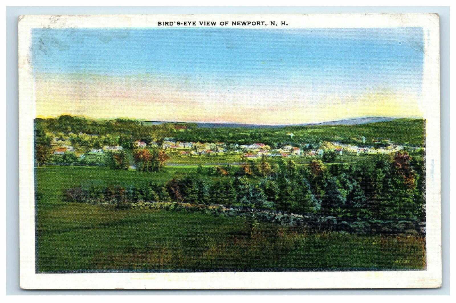 1939 Bird\'s Eye View of Newport NH Postcard Linen