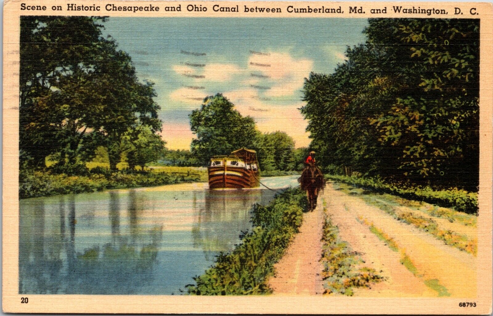 Chesapeake & Ohio Canal Between Cumberland, MD & Washington, DC - Postcard