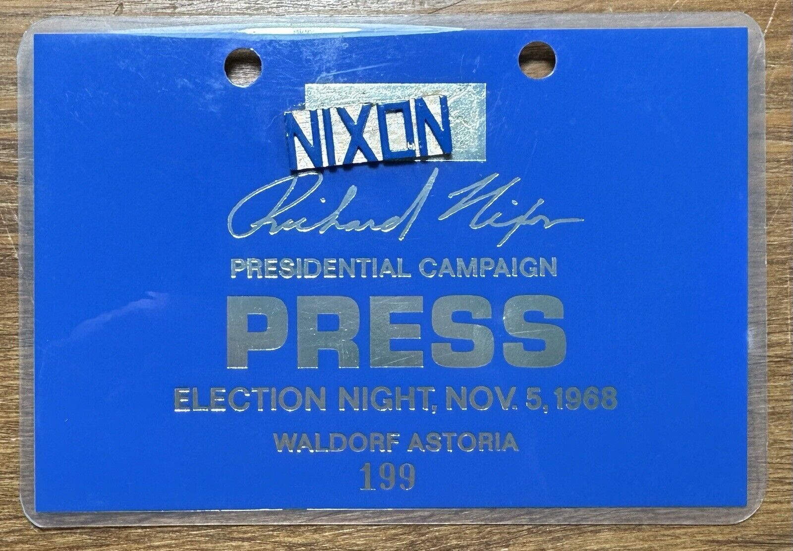 Original 1968 Richard Nixon Campaign Election Night Press Pass Badge CBS News