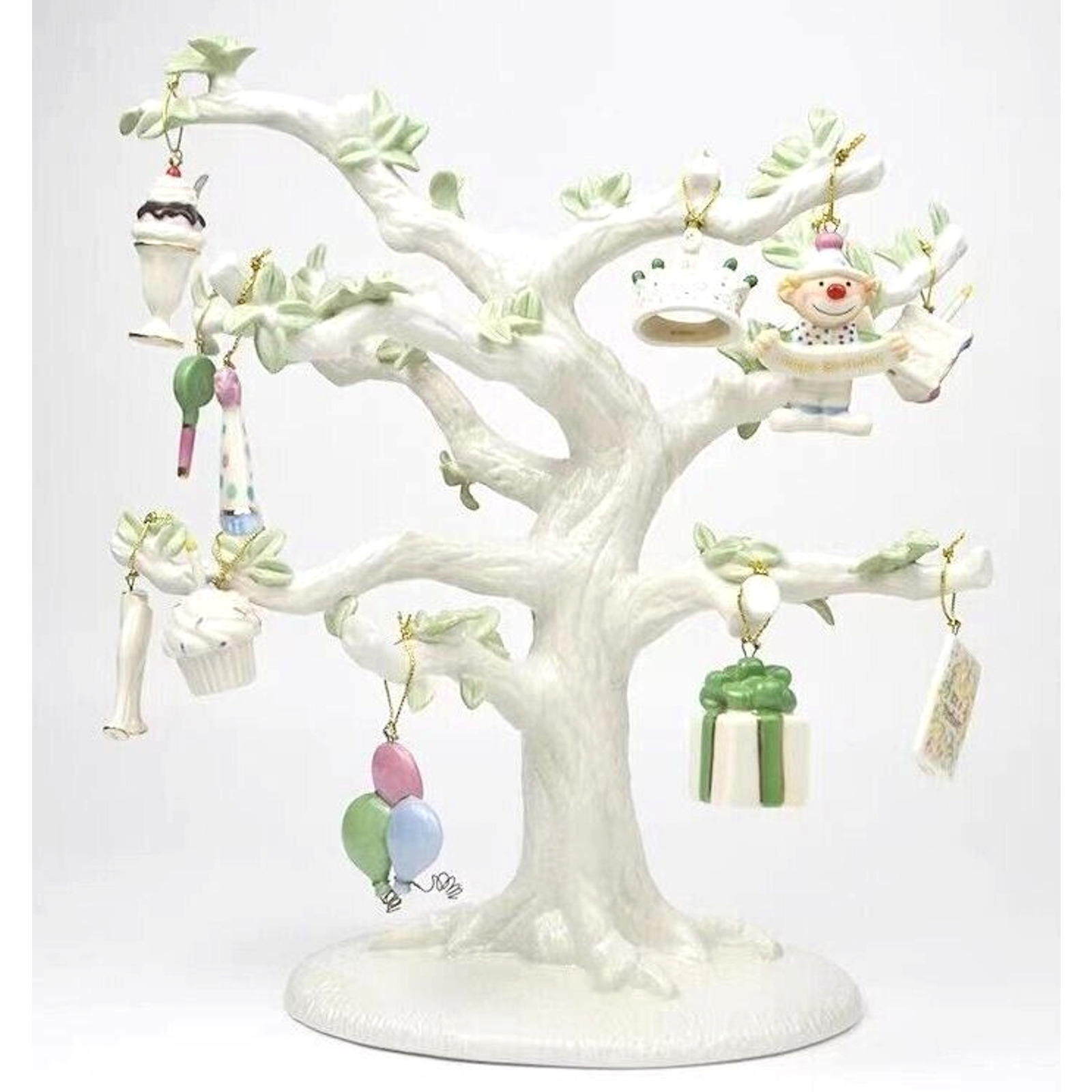 Lenox China Birthday Tree with 12 Miniature Ornaments MINT In Box