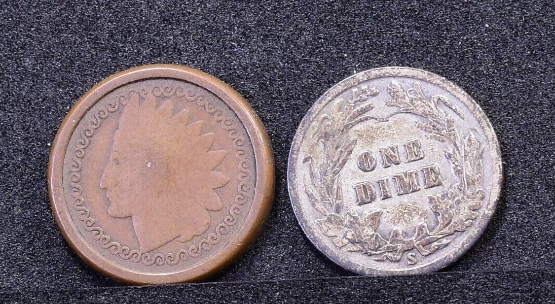 🔥 Antique Indian Penny Expanded Shell Fits Over 1914 Silver Dime - Coin Magic