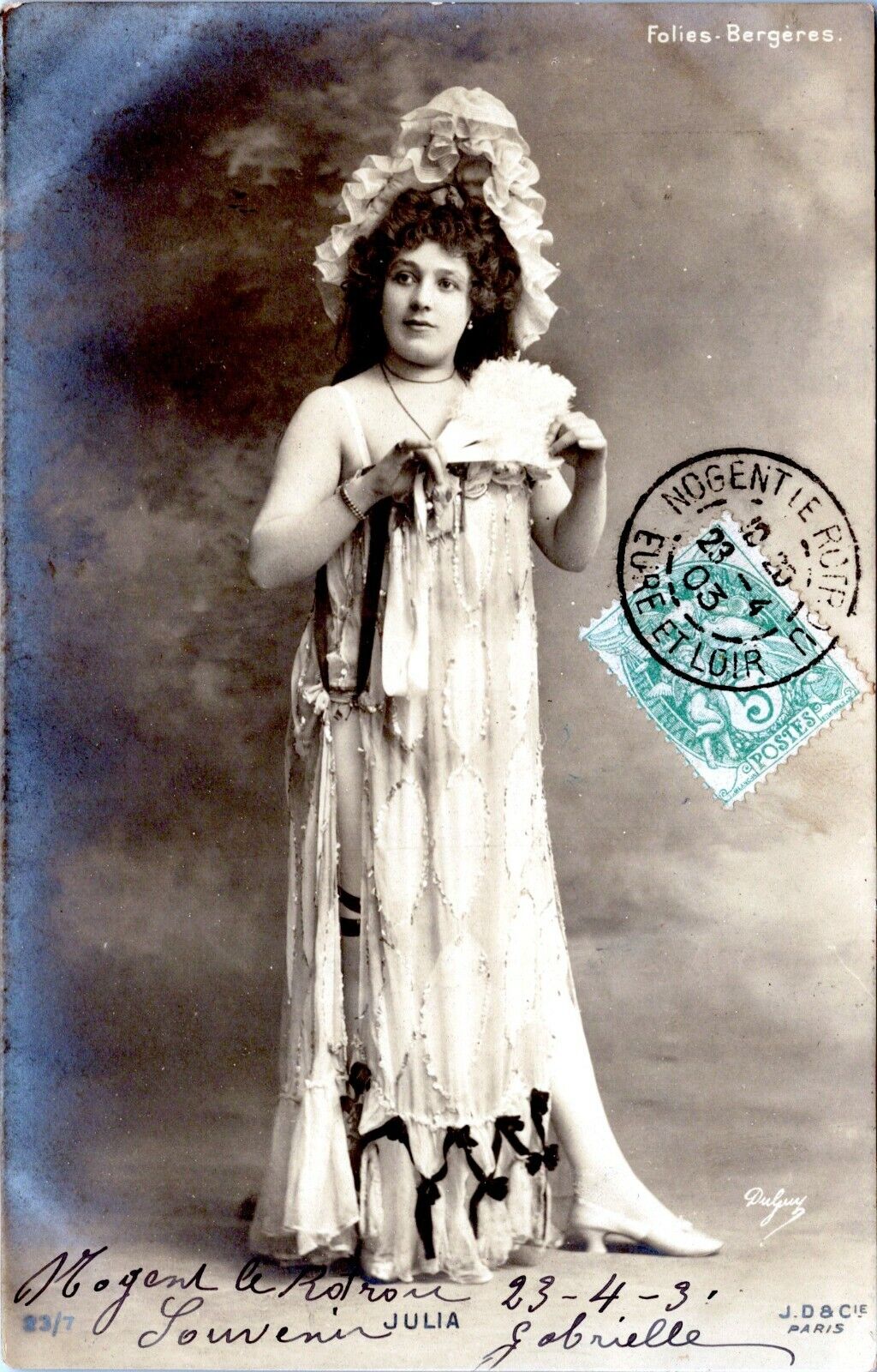 RPPC Postcard Paris Folies Bergère Julia Pretty Woman Actress 1903 J.D & Cie NS