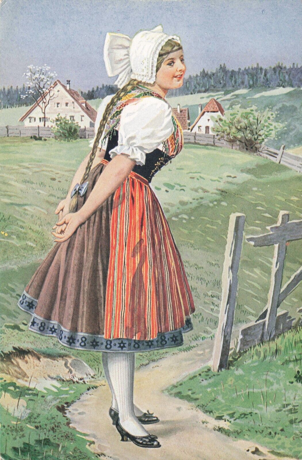 Artist Card A Mukarovsky Girl in National Czech Costume Vintage Postcard