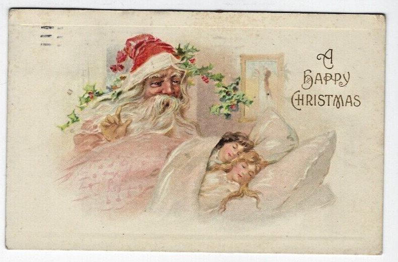 1913 Christmas Greeting Santa Visiting Sleeping Children