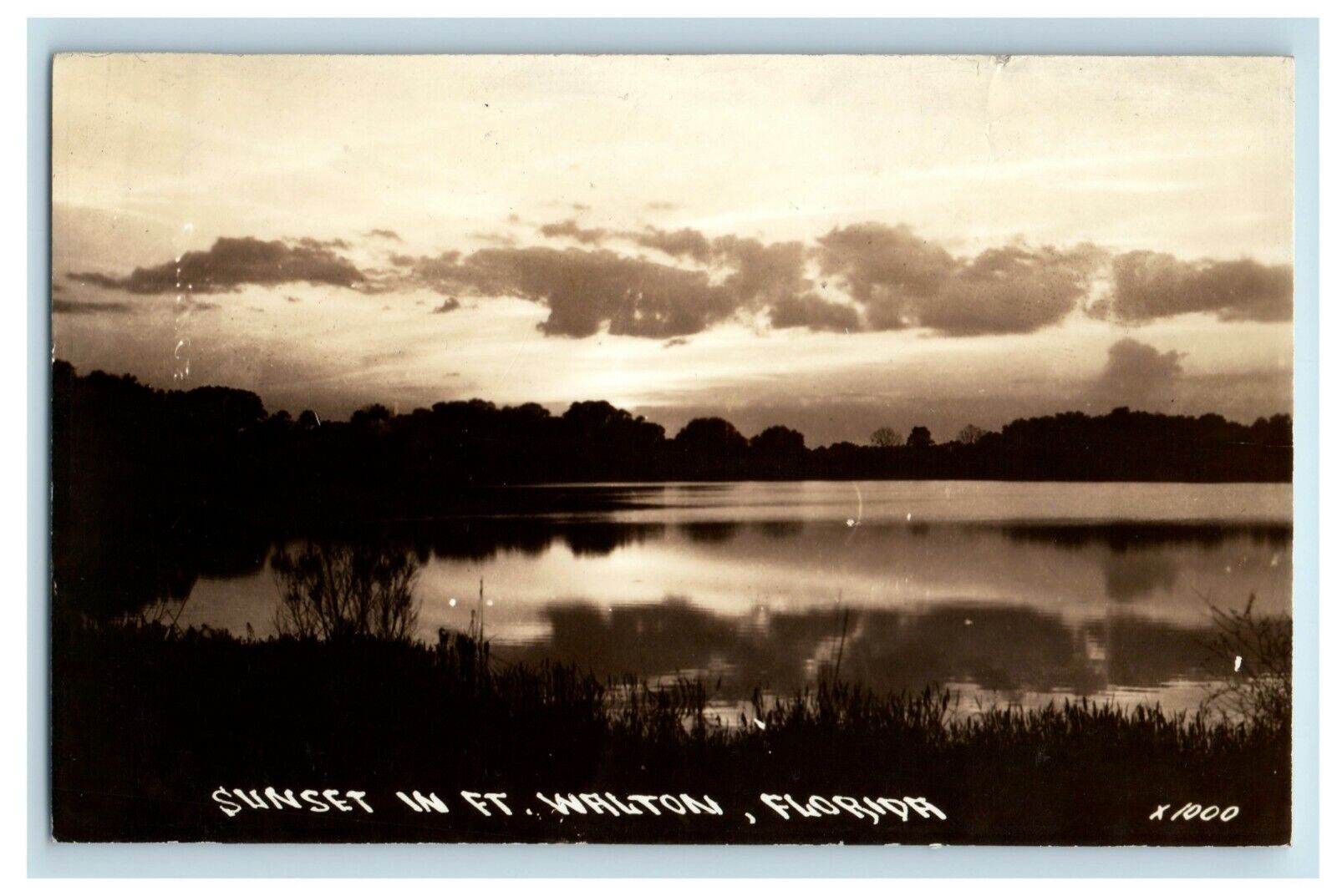 c1940\'s Sunset Fort Walton Florida FL Lake RPPC Photo Postcard