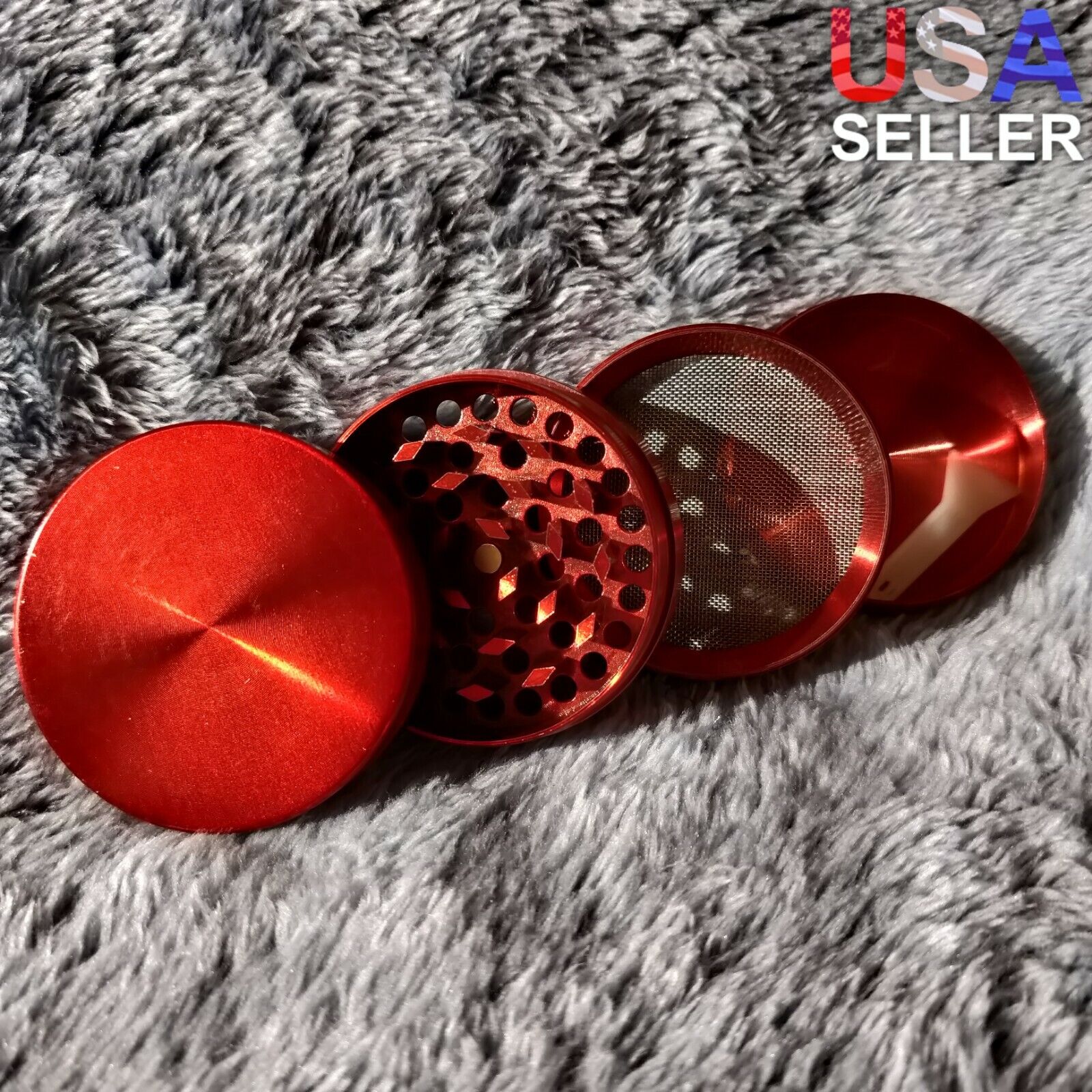 50mm Small Red 4 Piece Tobacco Herb Grinder Portable Metal Travel Size