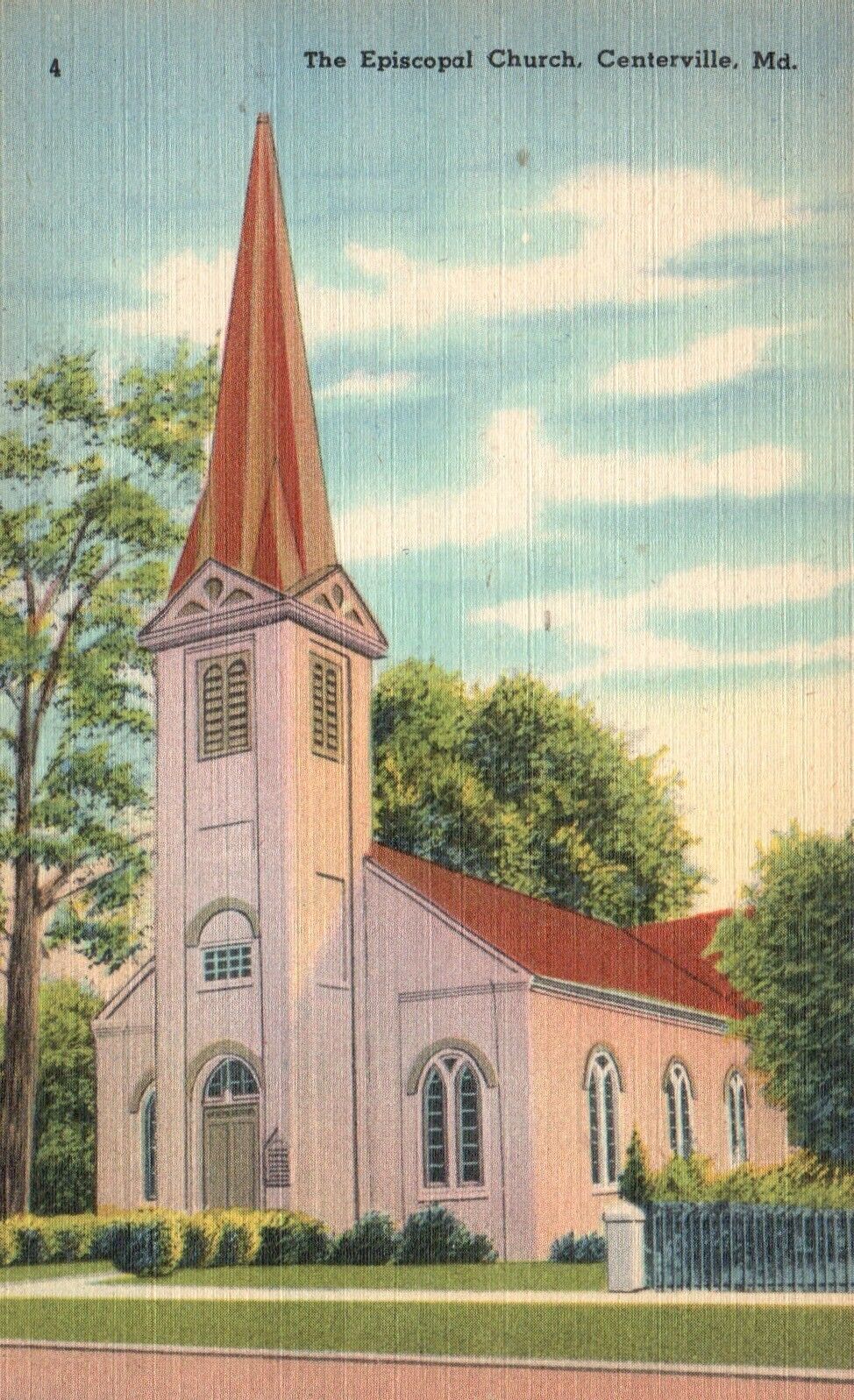 Postcard MD Centerville Maryland The Episcopal Church Linen Vintage PC e9897