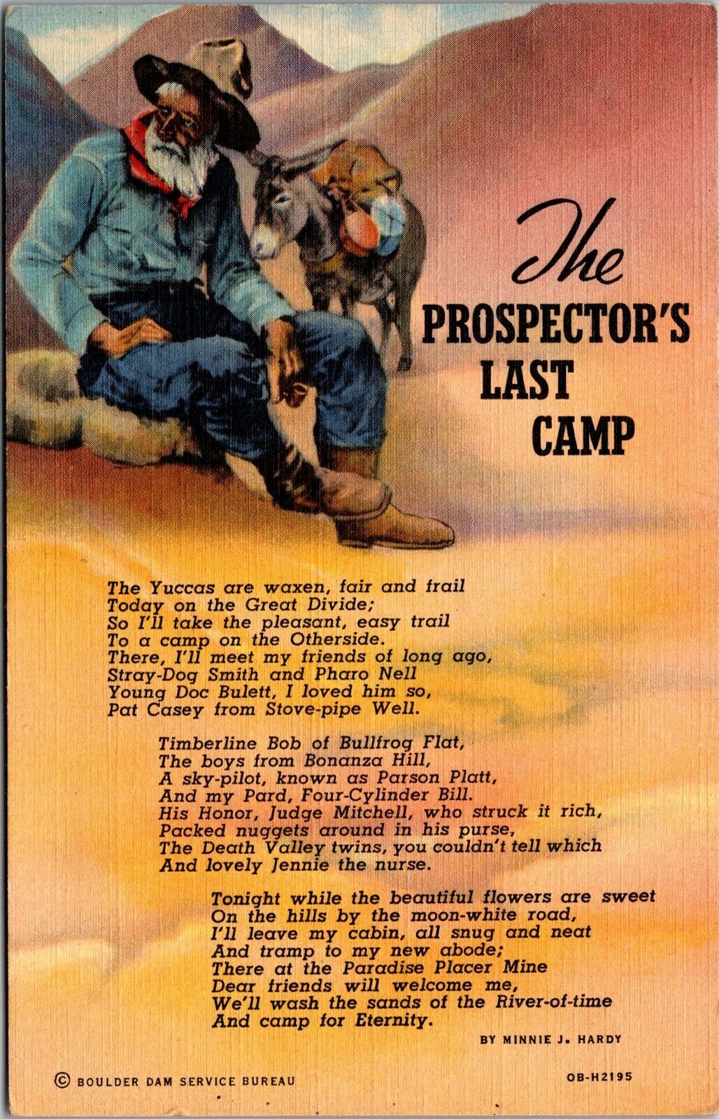 Vtg The Prospector\'s Last Camp Minnie J Hardy 1940s Linen Postcard