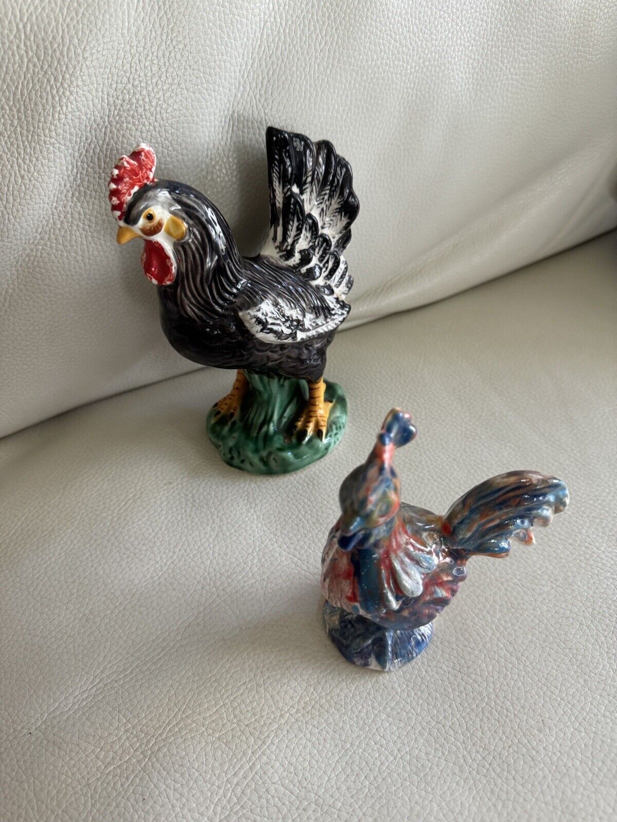 Vintage Hand Painted Roosters Mismatched  Set Figurines