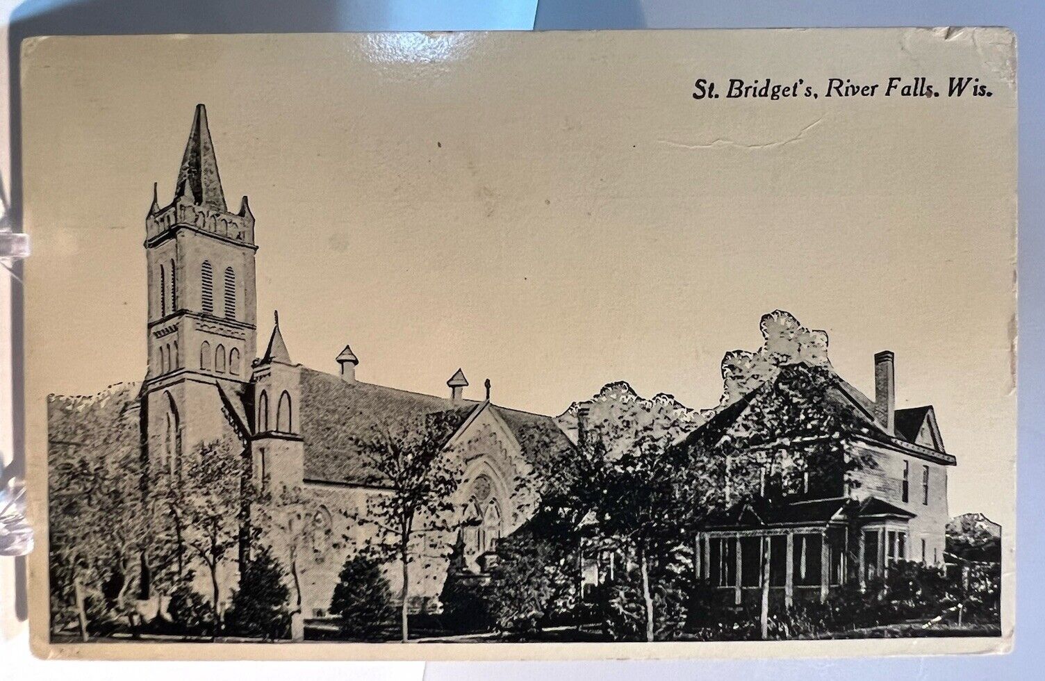 St. Bridget’s Church, River Falls, Wisconsin Vintage Postcard c1924
