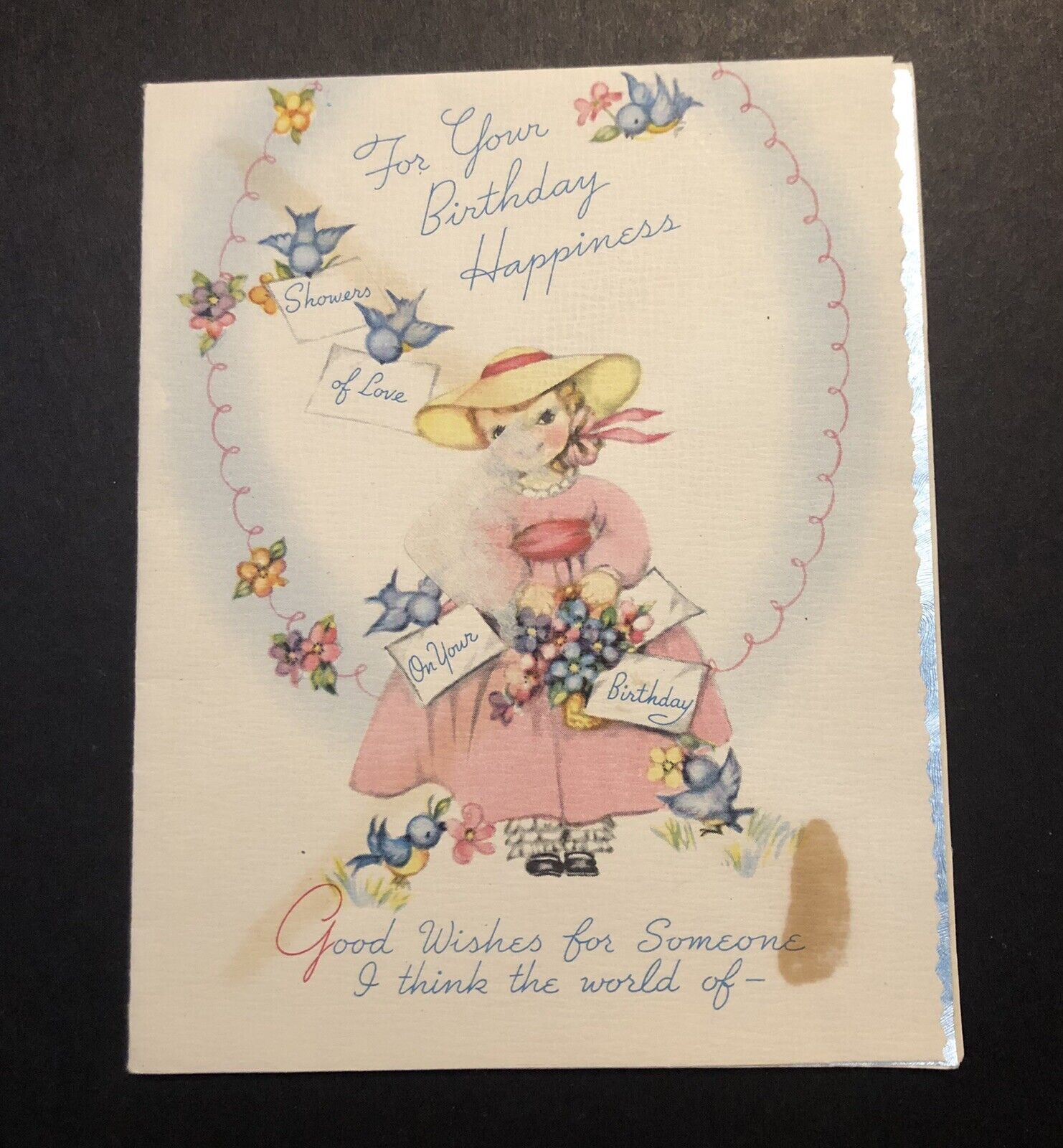 Vintage Happy Birthday Greeting Card Paper Collectible Girl In Pink Dress