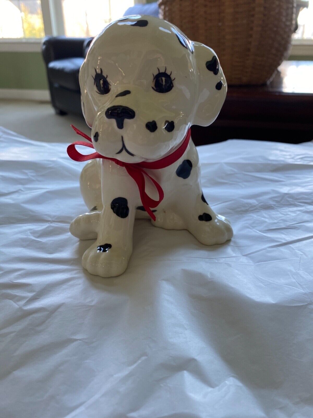 Adorable VTG Ceramic DALMATION  Puppy W/ Red Bow Coin Bank Pat\'s Critters Dogs