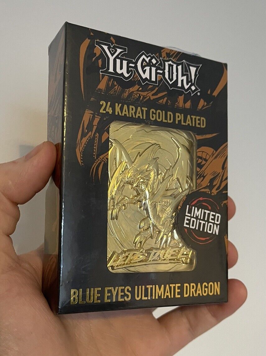 YuGiOh Blue Eyes Ultimate Dragon 24 Karat Gold Played Metal Card Sealed Fanattik
