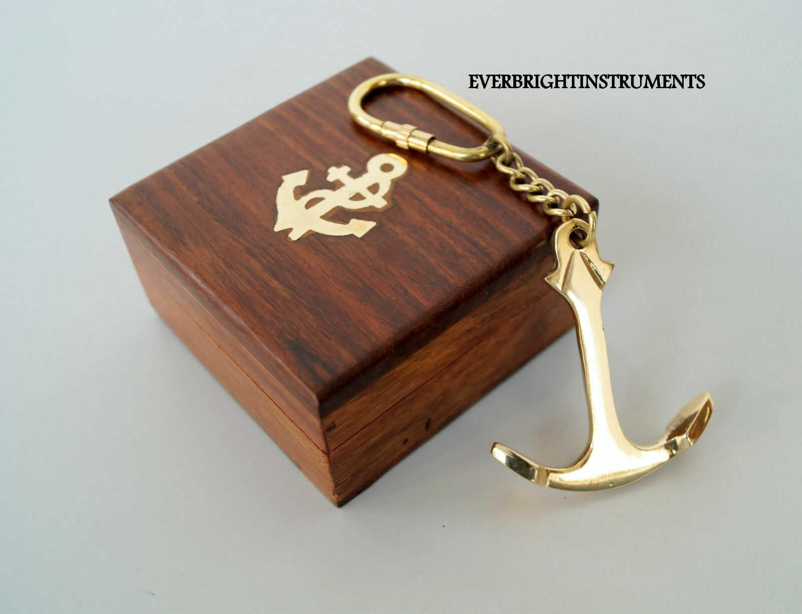 Set Of 20 Pcs Vintage Brass Nautical Marine Anchor Key Chain With Wooden Box